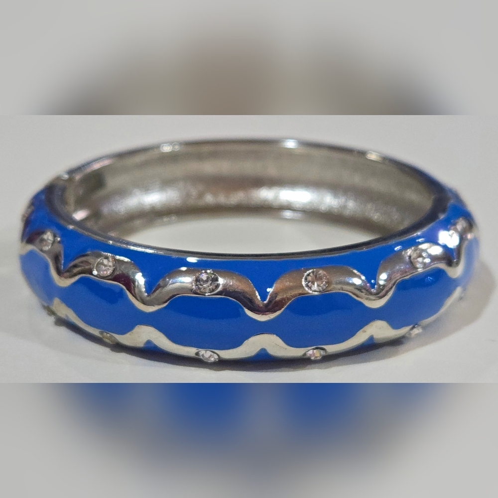 Nordstrom Sequin Cobalt‎ Blue Enamel Wave & Sparkling Crystal Hinge Bangle NWOT